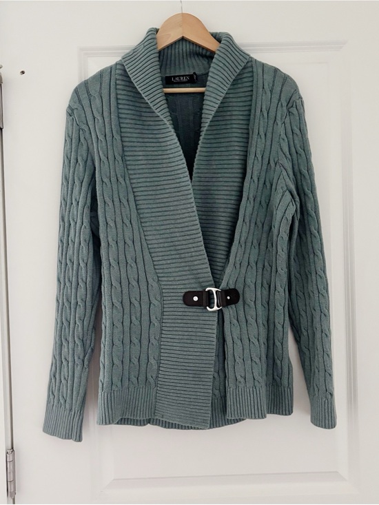Lauren Ralph Lauren Sweaters - Lauren Ralph Lauren Buckle Shawl Collar Cable Cotton Sweater Preppy Classic XL